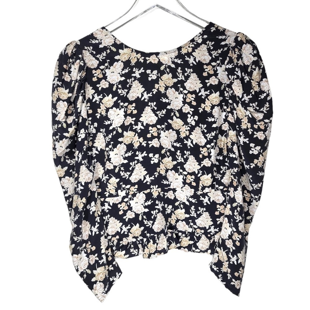 NEW LoveShackFancy Silk Floral Print Louis Blouse in Almond Cookie - Picture 13 of 16